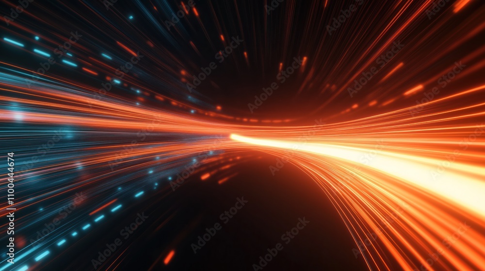 Aufkleber abstract 3d render shows fast light trails. dynamic lines blur with vibrant orange, teal colours cre