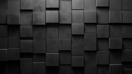 Textured black wall featuring an intricate arrangement of 3D squares.