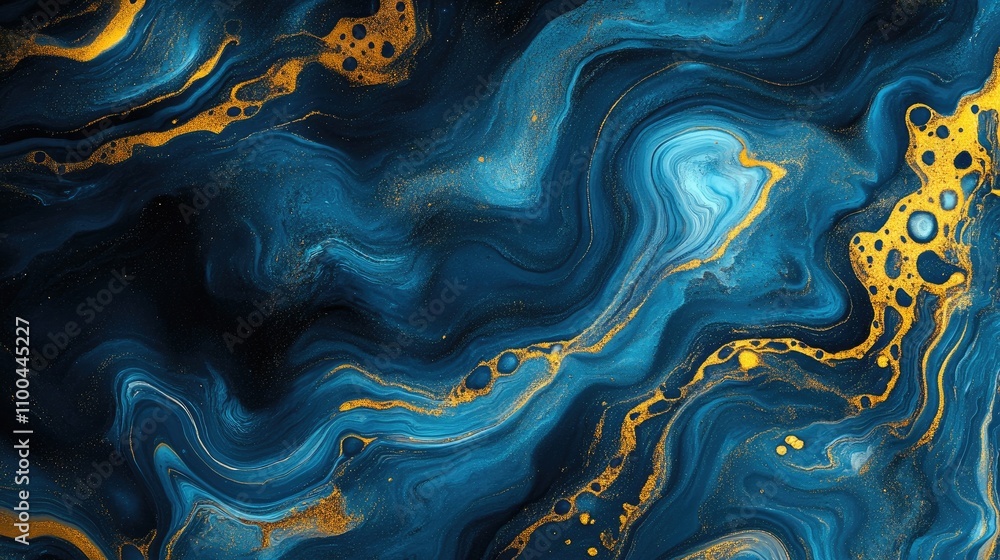 Poster An abstract background featuring swirling blue and gold patterns, evoking a sense of depth and tranquility.
