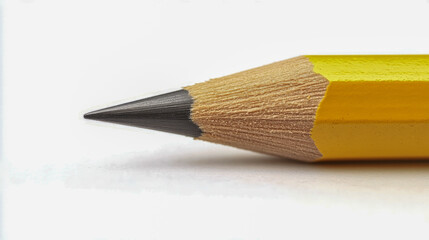 Close-up of a sharp yellow pencil on white background