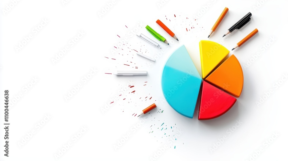 Poster hand-drawn pie chart with individual segments, representing data analysis on a white background.