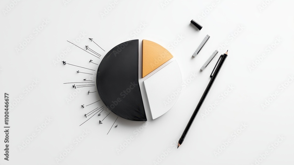 Poster hand-drawn pie chart with individual segments, representing data analysis on a white background.