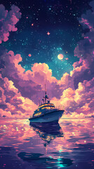 Fototapeta premium Epic Manga Spaceship Soaring Through the Cosmos in Anime Art Style