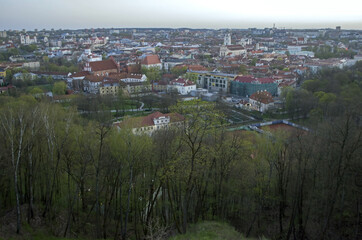 Vilnius, capital of Lithuania from a high point. View of the central part of the city from the hill.