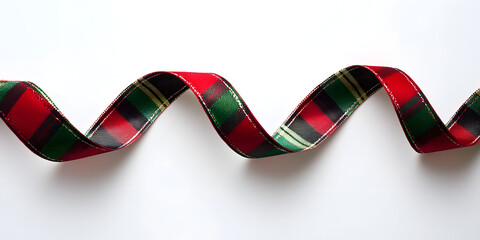 Fototapeta premium Red Green Plaid Ribbon Striped Festive Curl Decorative Craft Accessories Holiday Season Decoration Ribbon