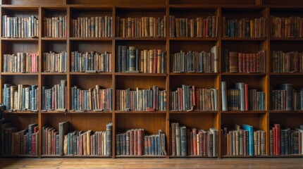 Wooden Bookshelf Filled with Books