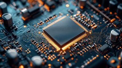 Obraz premium Close-up of a central processing unit on a circuit board.