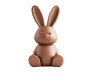 a chocolate bunny sitting on a white background