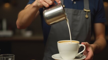 Barista Preparing Milk Foam for Cappuccino