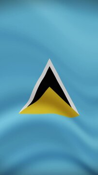 Saint Lucia Waving Flag in Vertical Orientation. Realistic Flag Animation. Seamless Loop Background.	