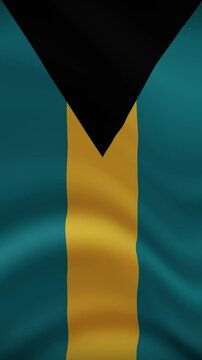 The Bahamas Waving Flag in Vertical Orientation. Realistic Flag Animation. Seamless Loop Background.	