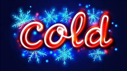 Vibrant neon 'cold' sign with blue snowflakes on a dark background, creating a wintry atmosphere.