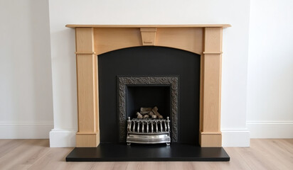 victorian style wooden fireplace surround matches perfectly crisp white interior walls