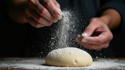 Baker Dusting Flour Over Dough
