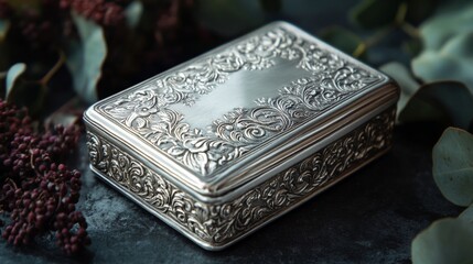 Fototapeta premium Ornate Silver Box - Exquisite Decorative Design