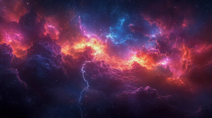 Fototapeta premium Vivid cosmic nebula with vibrant colors and distant stars