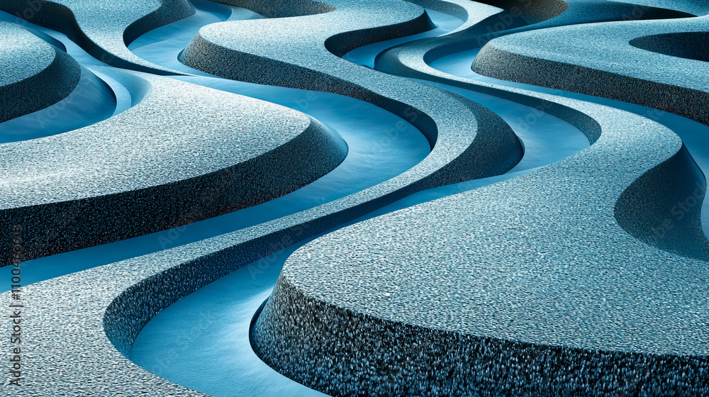 Poster abstract blue wave patterns on curved pathways