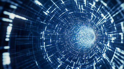 Fototapeta premium Futuristic digital tunnel with glowing circuitry and data streams