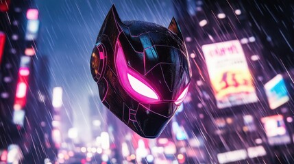 Glowing wallpaper featuring superhero masks on a neon-lit cityscape backdrop