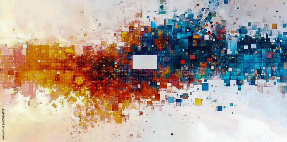Aufkleber abstract digital art with colorful pixelated pattern and geometric shapes