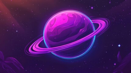 Vivid cartoon planet glowing with neon accents in a cosmic dark backdrop