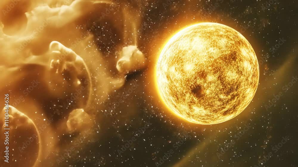 Poster this image depicts a bright glowing celestial planet with an ethereal light, set against a backdrop 