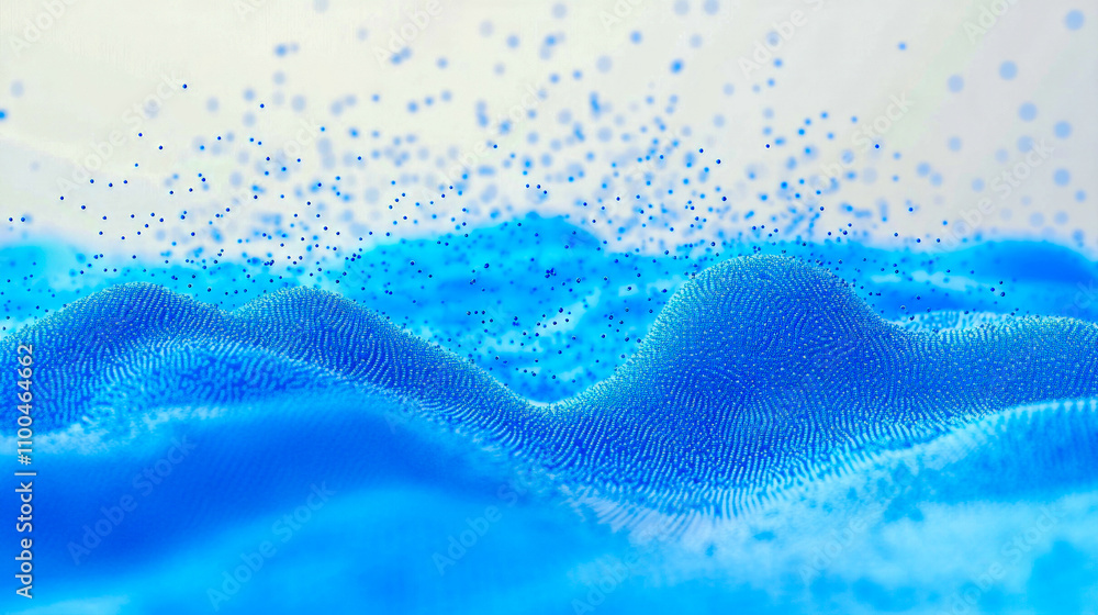 Poster abstract waves of blue particles creating dynamic motion