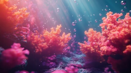 Fototapeta premium Bright glowing coral formations in vibrant underwater ocean