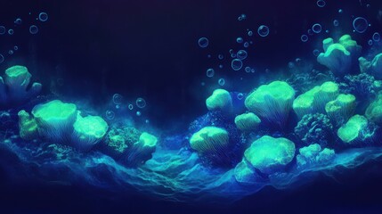 Obraz premium Comic-style ocean backdrop with neon coral and glowing bubbles underwater