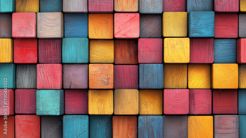 Poster colorful wooden blocks in a symmetrical grid pattern