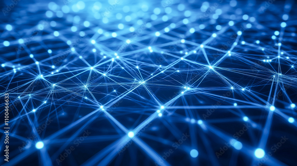 Aufkleber abstract glowing blue network of interconnected digital nodes and lines