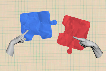 Creative artwork template sketch image 3D collage of copybook space page two hands show gesture...