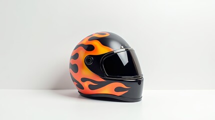 Fototapeta premium Flame-Designed Motorcycle Helmet on White Background
