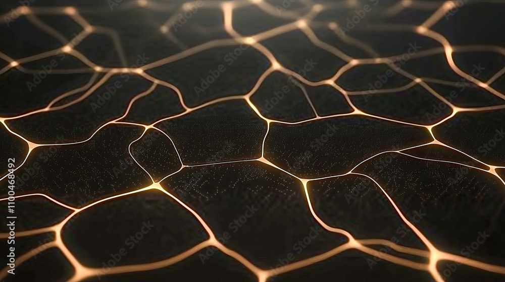 Poster abstract glowing network with gold lines on dark background