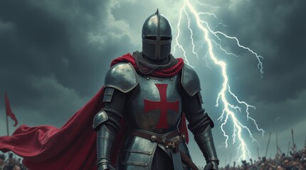 Naklejka premium Medieval Knight in Full Steel Armor