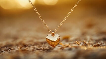 Fototapeta premium Golden Heart Necklace, Exquisite Jewelry