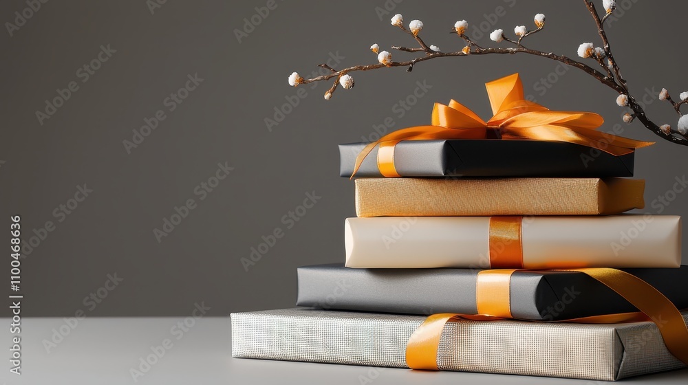 Poster stack of wrapped gifts in various styles and colors, capturing the texture and detail of each type o
