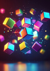Obraz premium Vibrant 3D cubes floating with glowing colours, creating a mesmerising visual spectacle against a dark background.