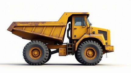 Fototapeta premium Side View of a Large Yellow Dump Truck at a Construction Site