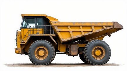 Side View of a Large Yellow Dump Truck on a Construction Site