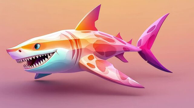 A colorful, cartoon-style shark with a toothy grin.