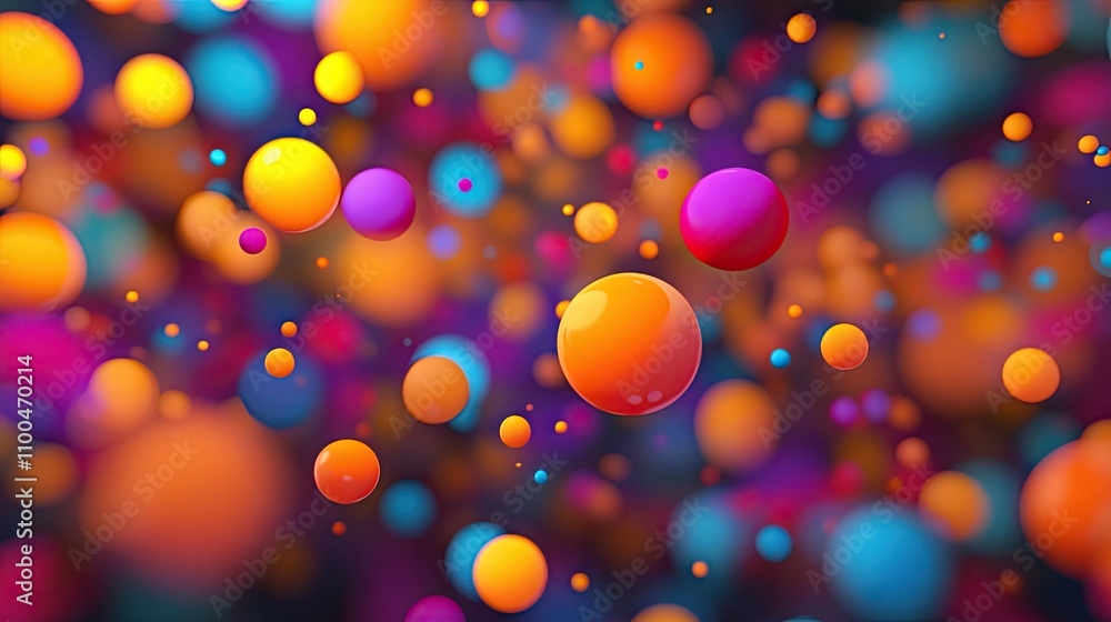 Poster colorful abstract spheres in vibrant hues set against a blurred background, creating a dynamic and p