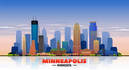 PrintMinneapolis Minnesota skyline in the white background. Flat vector illustration. Business travel and tourism concept with modern buildings. Image for banner or website.	
