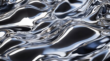 Abstract close-up of shimmering silver waves reflecting light.