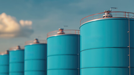 Obraz premium Hydrogen tanks storage for renewable energy, green hydrogen gas for clean electricity solar and windturbine facility
