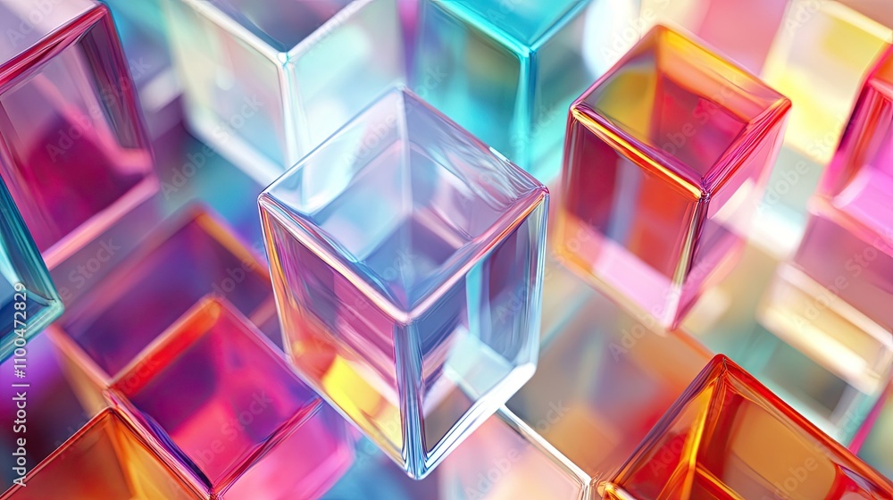 Poster colorful translucent cubes create a vibrant abstract background with a playful mood.