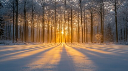 Deep Forest Winter Wonderland: Icy Leaves, Snowfall, Tree Shadows, and Sunset Magic