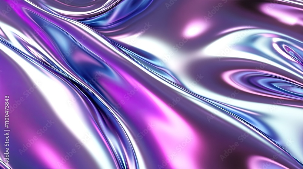 Poster an abstract close-up of fluid metallic surfaces in shades of purple and blue, creating a dynamic and