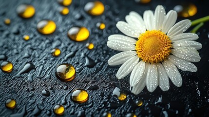Fototapeta premium Close-up of flower on table with water droplets
