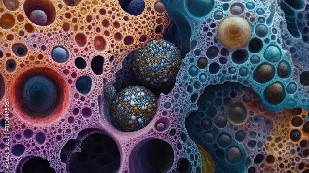 Poster abstract colorful patterns of soap bubbles in macro style with vivid and textured surfaces